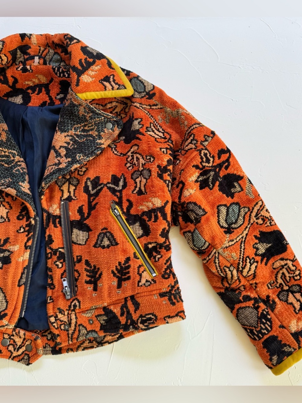 RARE 🔸Free People Mosaic Printed Moto Jacket Size Medium - Picture 4 of 17